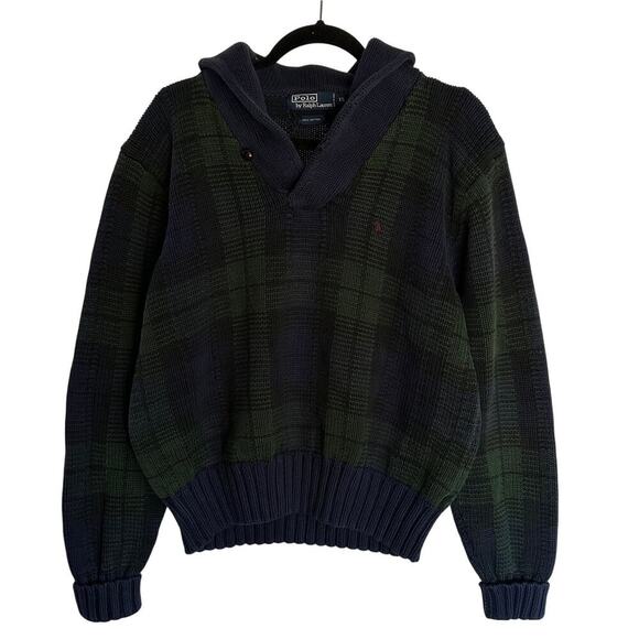 Vintage Polo Ralph Lauren Collared‎ Check Preppy Sweater Blackwatch Pullover XL - Picture 1 of 8